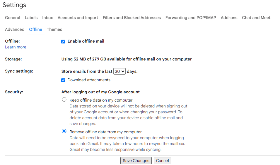 Offline Mail in Gmail