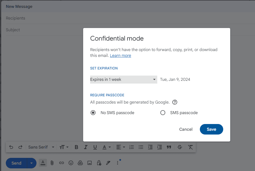 confidential mode in Gmail